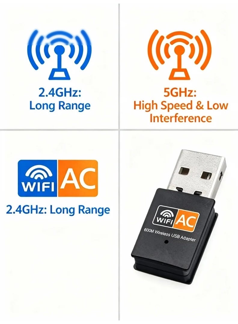الجبال الغربية مهايئ واي فاي USB ثنائي النطاق بسرعة عالية 600 ميجابت | مستقبل شبكة لاسلكية 2.4G/5G لأجهزة المكتب واللابتوب | بث سلس، ألعاب منخفضة الكمون، فيديو عالي الدقة، اجتماعات عبر الإنترنت واتصال AC600 موثوق - Image 4
