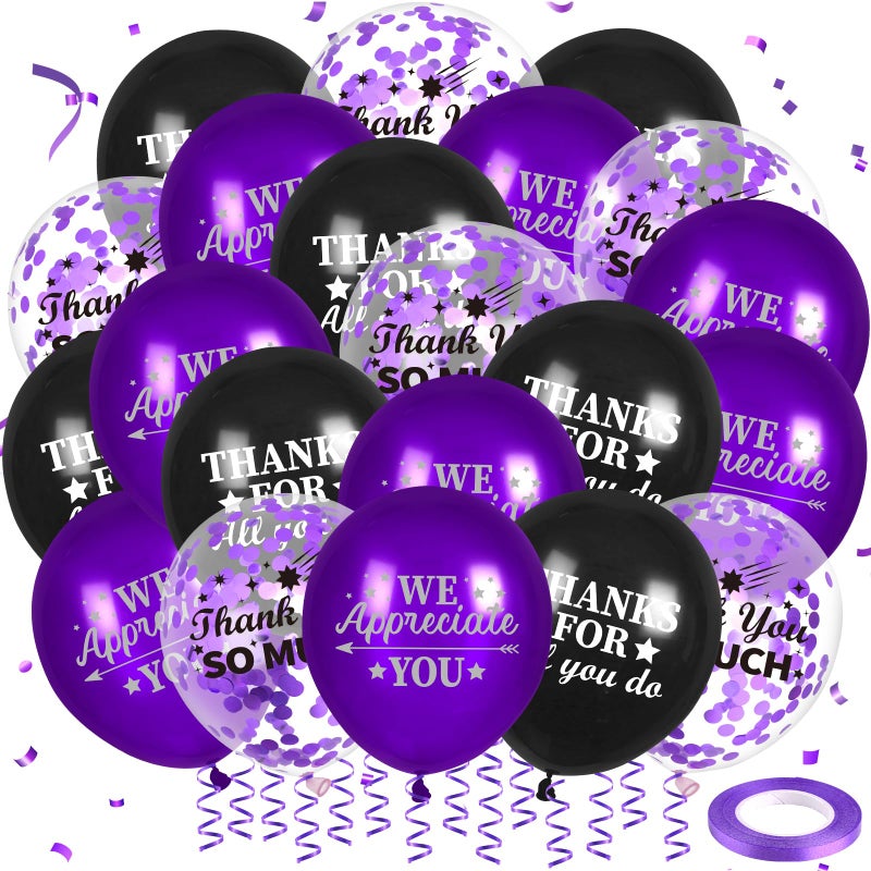 Yoirrat We Appreciate You Decorations Purple Black Thank You Balloons 50 Pcs Thanks for All You Do We Appreciate You Balloons Coworker Employee Staff Appreciation Gifts Graduation Appreciation Party - Image 2