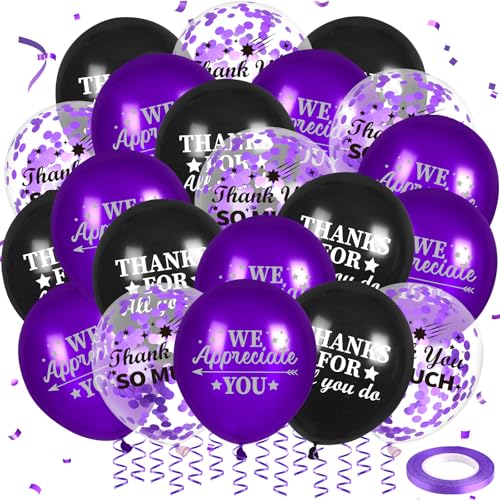 Yoirrat We Appreciate You Decorations Purple Black Thank You Balloons 50 Pcs Thanks for All You Do We Appreciate You Balloons Coworker Employee Staff Appreciation Gifts Graduation Appreciation Party - Image 1