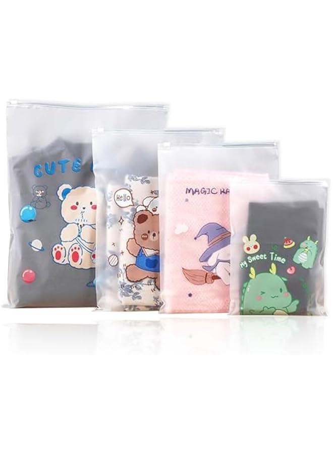20PCS Travel Storage Bags for Clothes, Frosted Cartoon Reusable Bag Plastic Ziplock Bags, Resealable Clothing Zipper Bags Luggage Organizer Pouch for Clothes, Towels, Shoes, Cosmetics (4 Size) - Image 1