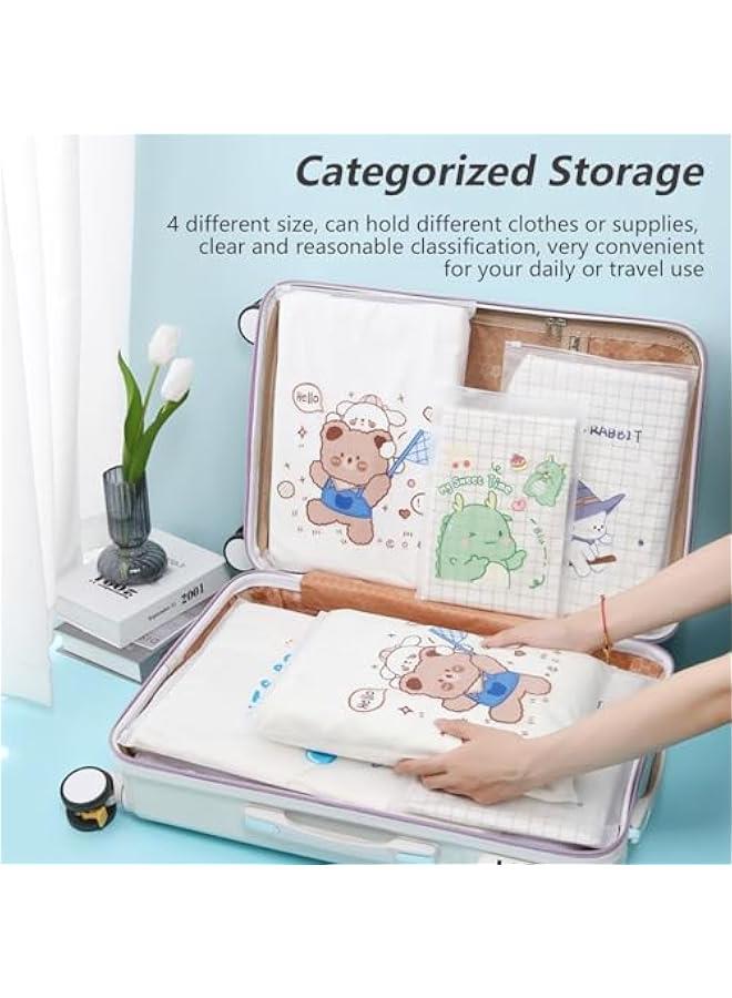 20PCS Travel Storage Bags for Clothes, Frosted Cartoon Reusable Bag Plastic Ziplock Bags, Resealable Clothing Zipper Bags Luggage Organizer Pouch for Clothes, Towels, Shoes, Cosmetics (4 Size) - Image 2