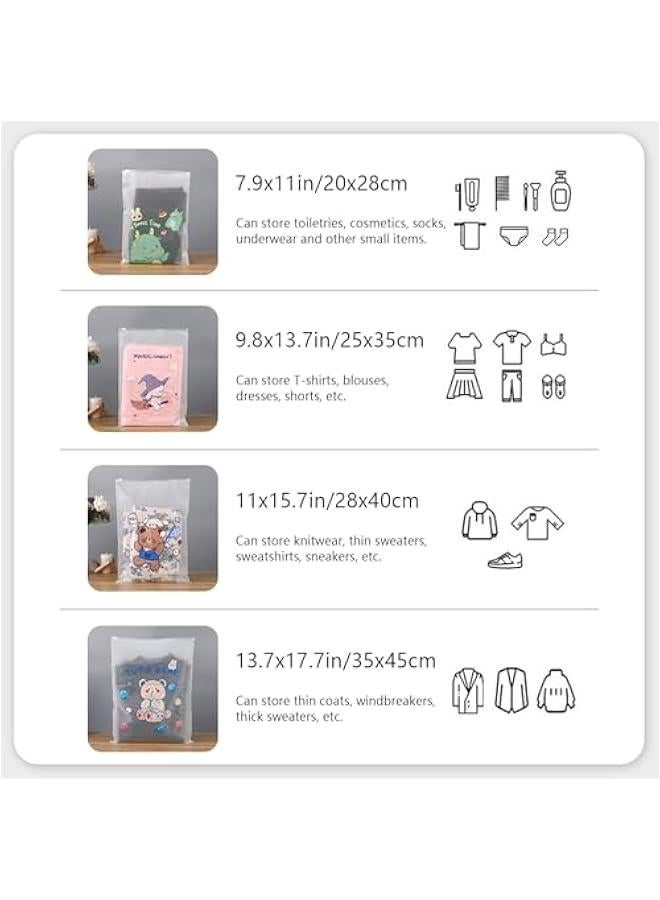 20PCS Travel Storage Bags for Clothes, Frosted Cartoon Reusable Bag Plastic Ziplock Bags, Resealable Clothing Zipper Bags Luggage Organizer Pouch for Clothes, Towels, Shoes, Cosmetics (4 Size) - Image 4
