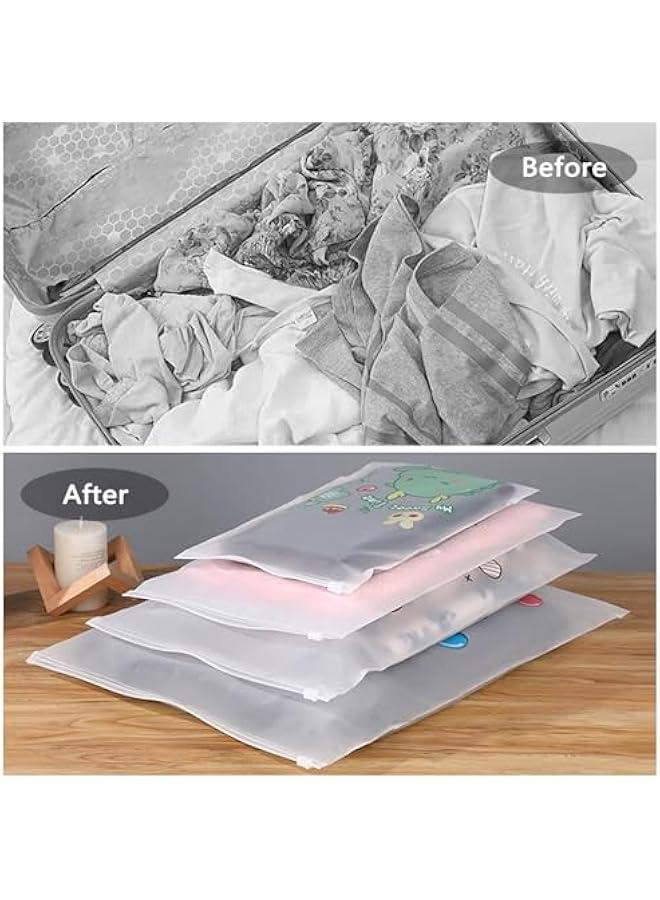 20PCS Travel Storage Bags for Clothes, Frosted Cartoon Reusable Bag Plastic Ziplock Bags, Resealable Clothing Zipper Bags Luggage Organizer Pouch for Clothes, Towels, Shoes, Cosmetics (4 Size) - Image 5