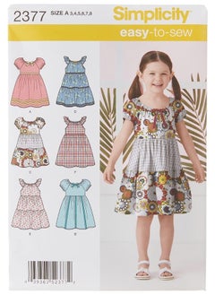 Simplicity Learn To Sew Patterned Girl's Dress Sewing Pattern Template, Sizes 3-8 