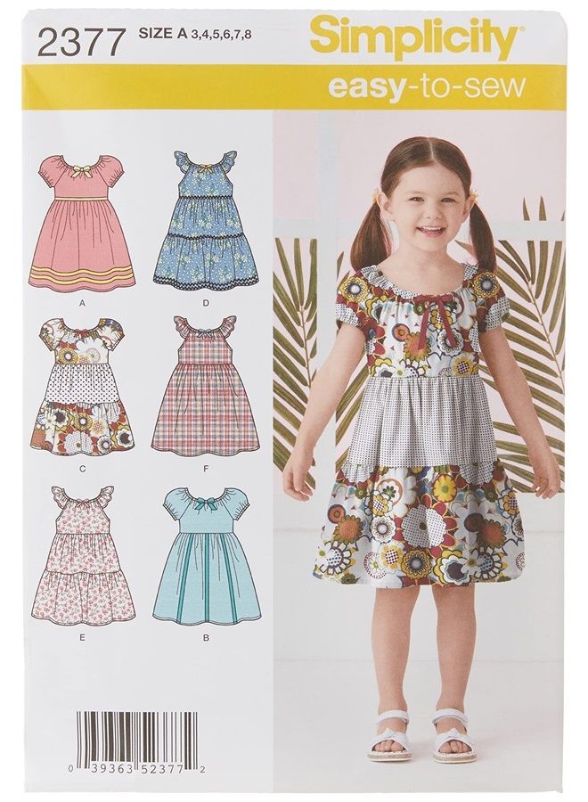 Simplicity Learn To Sew Patterned Girl's Dress Sewing Pattern Template, Sizes 3-8 