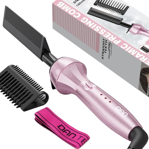 DAN Technology 500 High Heat hot Comb Hair Straightener, Pink, Adjustable Temperature, Dual Voltage, for Wigs, Professional Pressing Comb for African American Hair - Image 1