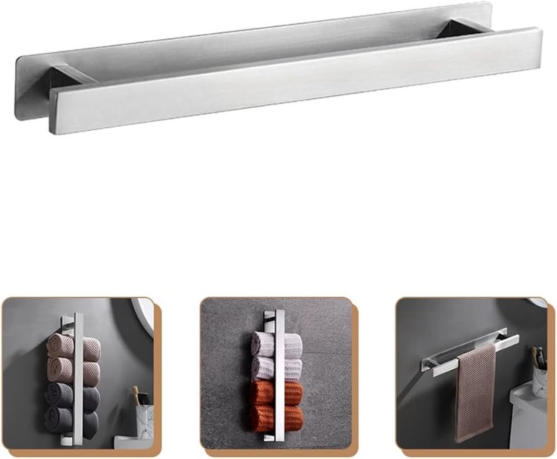 Brushed Stainless Steel Wall Mount Towel Bar Space Saving Bathroom Rack Holder - Image 4