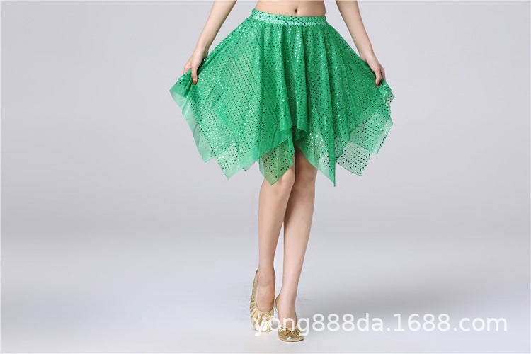 Elegant Latin Dance Dress with Glitter Accents Green 