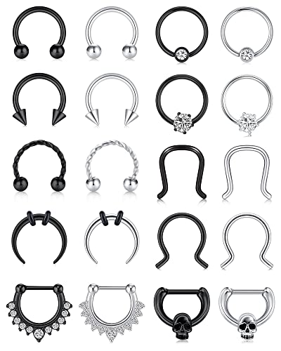 Mayhoop 16G 20Pcs Horseshoe Nose Septum Rings 316L Surgical Stainless Steel Captive Bead Rings Piercing Jewelry Cartilage Helix Daith Tragus Earring Hoop Lip Hinged Seamless Nose Hoop For Women Men - Image 1