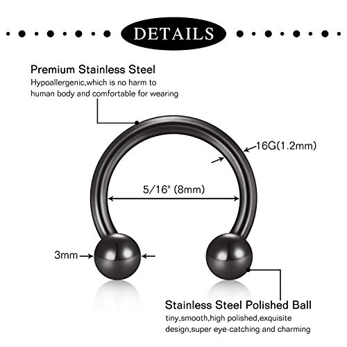 Mayhoop 16G 20Pcs Horseshoe Nose Septum Rings 316L Surgical Stainless Steel Captive Bead Rings Piercing Jewelry Cartilage Helix Daith Tragus Earring Hoop Lip Hinged Seamless Nose Hoop For Women Men - Image 2