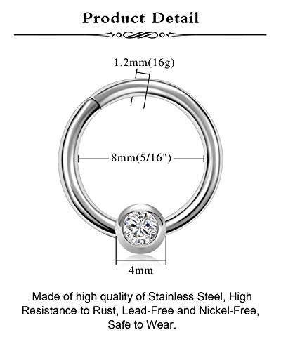 Mayhoop 16G 20Pcs Horseshoe Nose Septum Rings 316L Surgical Stainless Steel Captive Bead Rings Piercing Jewelry Cartilage Helix Daith Tragus Earring Hoop Lip Hinged Seamless Nose Hoop For Women Men - Image 3