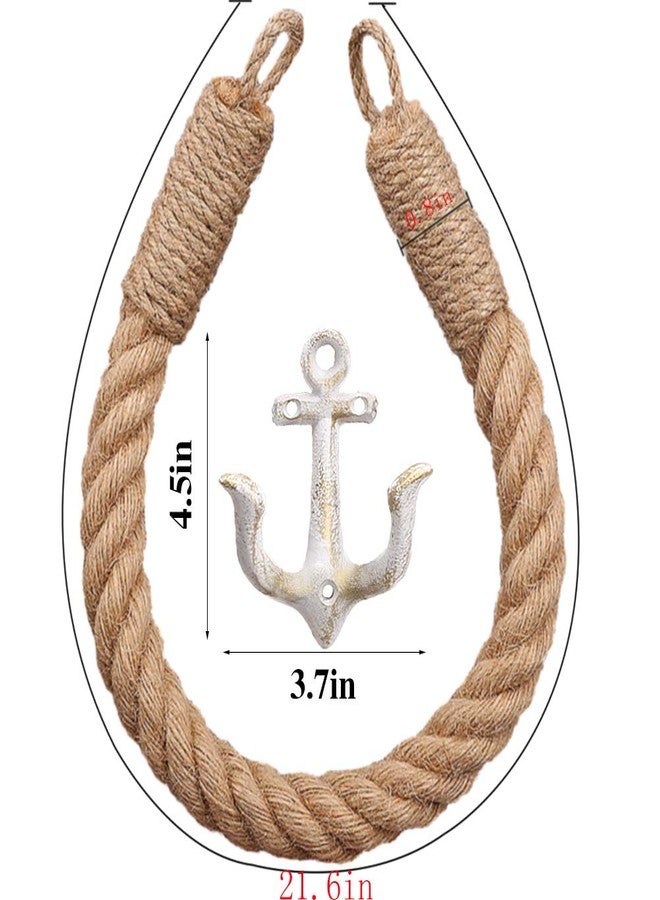 Amerla 2 Pcs Nautical Rope Toilet Paper Holder Wall-Mounted Towel Ring Nautical Toilet Paper Holder with Metal Hooks Coastal Towel Rack Natural Antique Rope （White+White） - Image 2