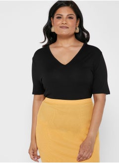 Black Plus Size Two Pack Basic V Neck Shortsleeve - pzsku/Z949B96D119FFD00AF509Z/45/_/1698932095/cf24dfd5-3bec-477c-8783-c04f5df1ec54