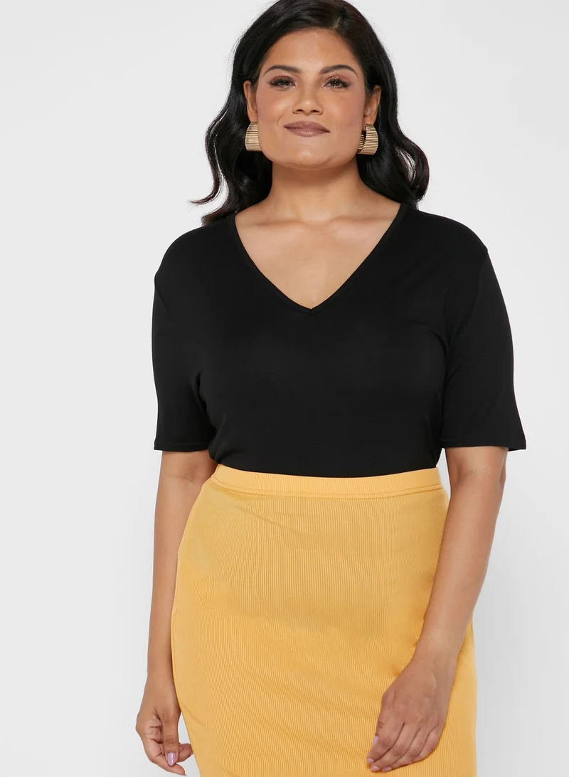 I Saw It First Curve Black Plus Size Two Pack Basic V Neck Shortsleeve