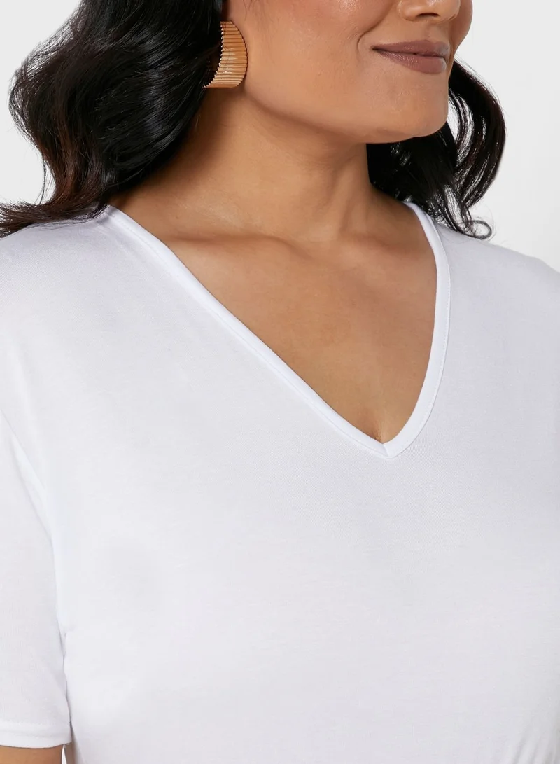 I Saw It First Curve Black Plus Size Two Pack Basic V Neck Shortsleeve