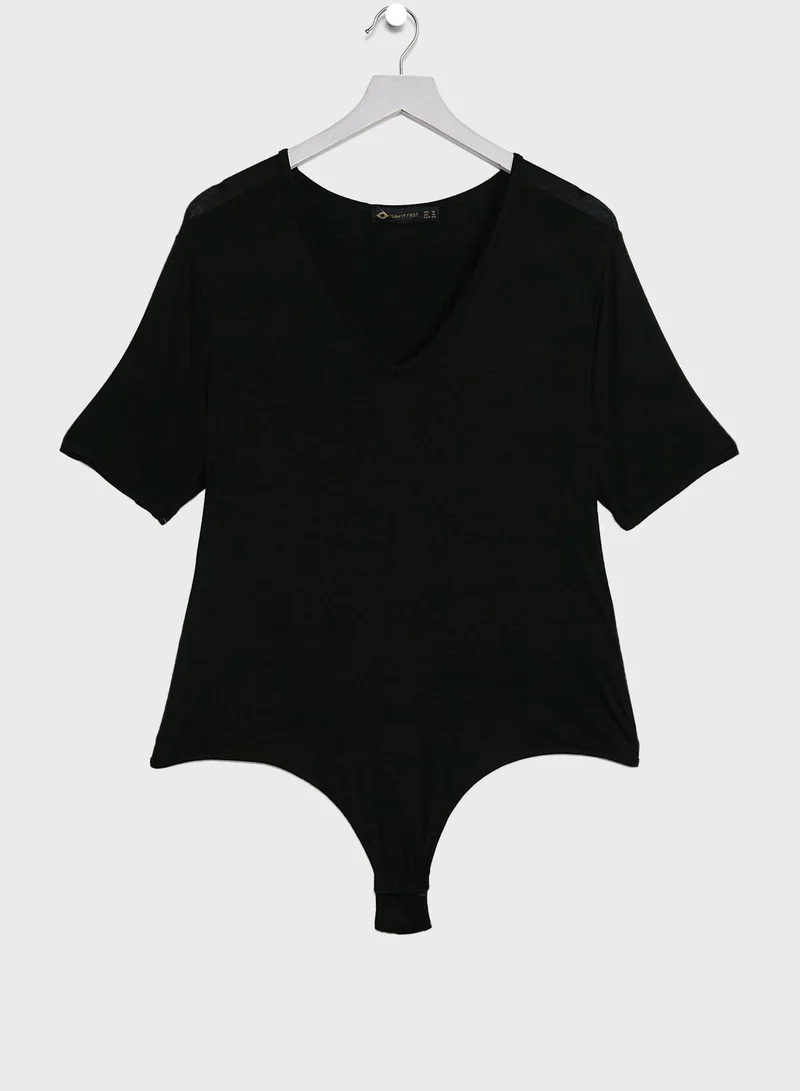 I Saw It First Curve Black Plus Size Two Pack Basic V Neck Shortsleeve