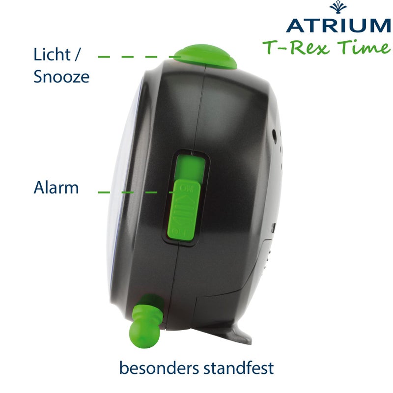 Atrium ساعة منبه للأطفال من أتروم للأولاد T-Rex Time ديناصور أسود أخضر تناظرية كوارتز بدون تكتكة مع ضوء وزر تأجيل A932-4 - Image 2