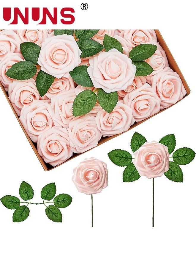 UNUNS Artificial Flowers Real Looking,25 Pcs Fake Roses With Stems,Ealistic Fake Roses For DIY Wedding Bouquets,Floral Arrangements Party,Tables Home Decorations-Blush Pink - Image 1