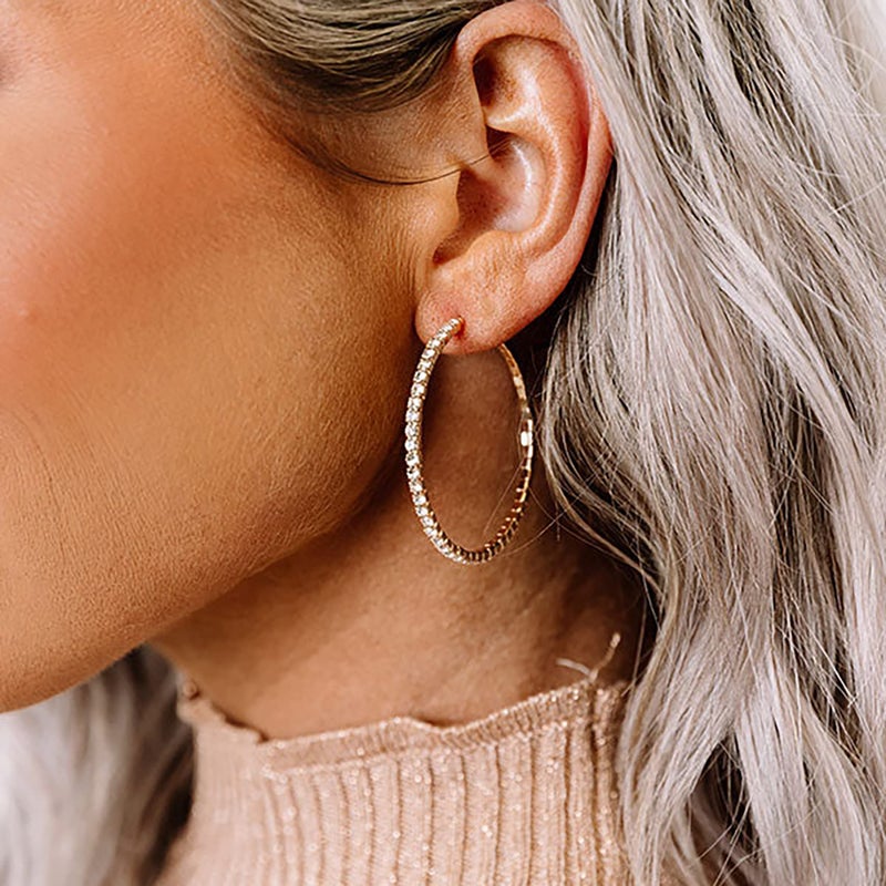 OOOPEL Sparkly Cubic Zirconia Hoop Earrings - Large Round Hoops with Thin Rhinestones for Women - Image 5