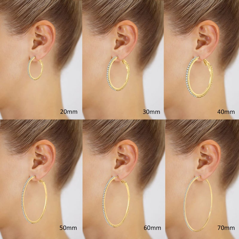 OOOPEL Sparkly Cubic Zirconia Hoop Earrings - Large Round Hoops with Thin Rhinestones for Women - Image 3