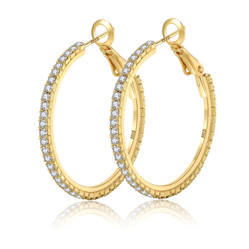 OOOPEL Sparkly Cubic Zirconia Hoop Earrings - Large Round Hoops with Thin Rhinestones for Women - Image 1