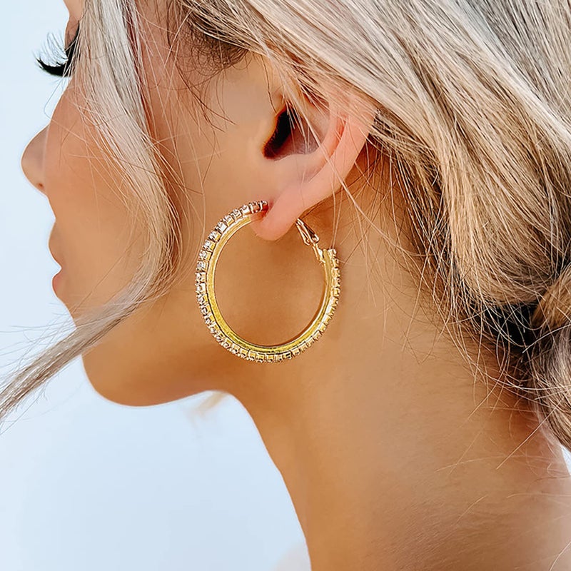 OOOPEL Sparkly Cubic Zirconia Hoop Earrings - Large Round Hoops with Thin Rhinestones for Women - Image 4