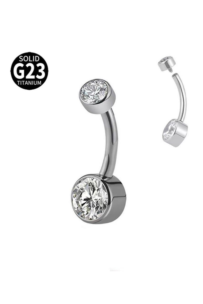 زر بطن فضي من التيتانيوم الطبي - مرصع بـ zirconia البراق ومضاد للحساسية بشكل كامل. بجودة طبية تناسب البشرة الحساسة، ولمسة فاخرة للبيكيني والحفلات