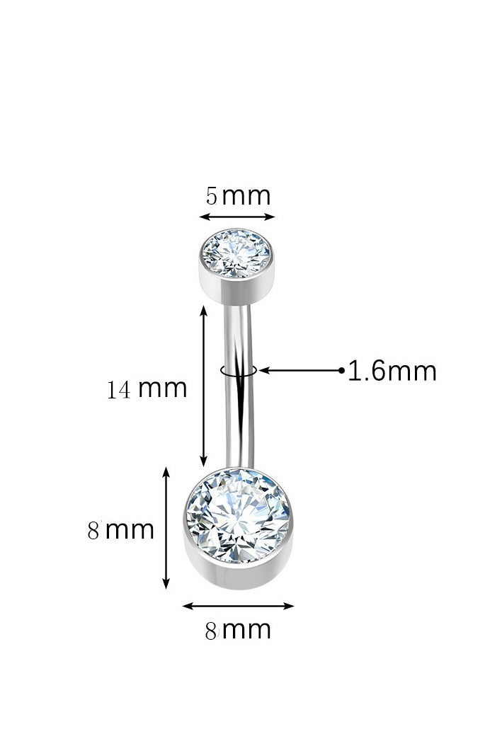 زر بطن فضي من التيتانيوم الطبي - مرصع بـ zirconia البراق ومضاد للحساسية بشكل كامل. بجودة طبية تناسب البشرة الحساسة، ولمسة فاخرة للبيكيني والحفلات