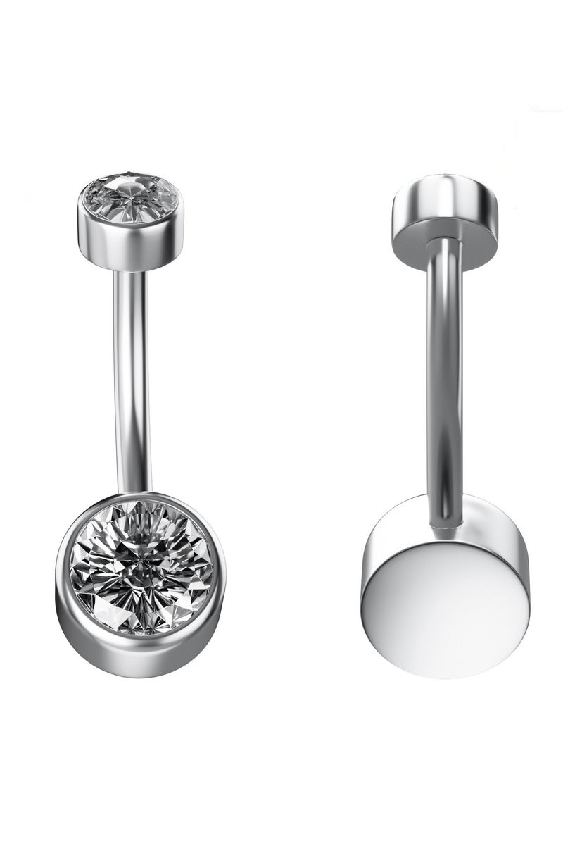 زر بطن فضي من التيتانيوم الطبي - مرصع بـ zirconia البراق ومضاد للحساسية بشكل كامل. بجودة طبية تناسب البشرة الحساسة، ولمسة فاخرة للبيكيني والحفلات