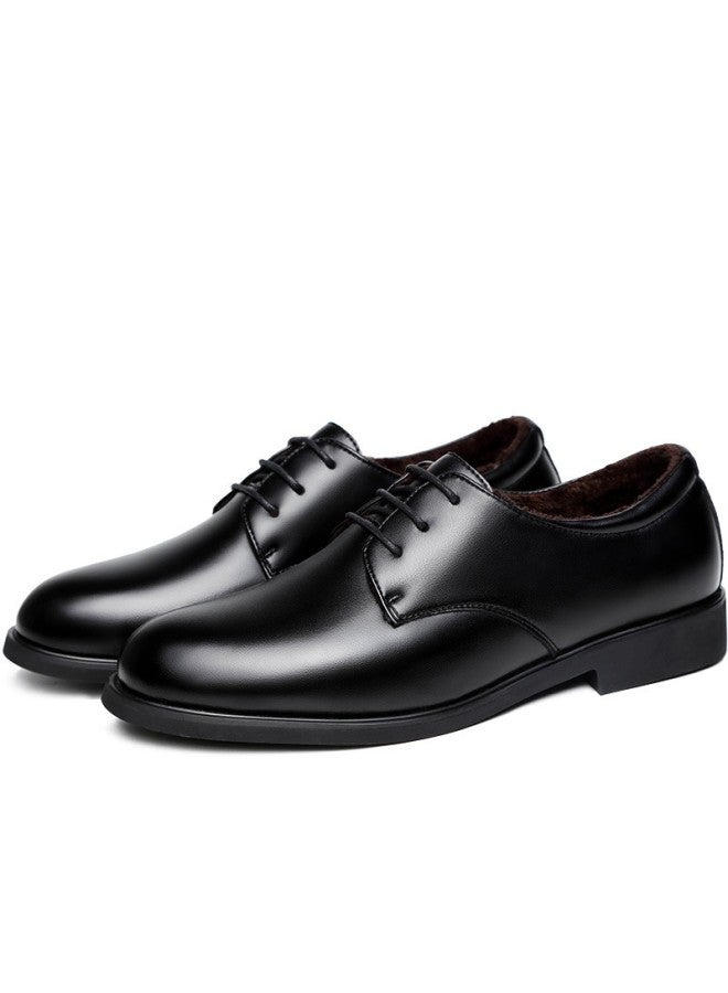 Beioutu Winter Men's Fleece-lined Warm Leather Business Dress Shoes Lace-up Comfortable Cotton Shoes 178 Black-fleece Lined Size 45 - Image 5