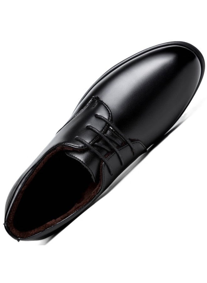Beioutu Winter Men's Fleece-lined Warm Leather Business Dress Shoes Lace-up Comfortable Cotton Shoes 178 Black-fleece Lined Size 45 - Image 2