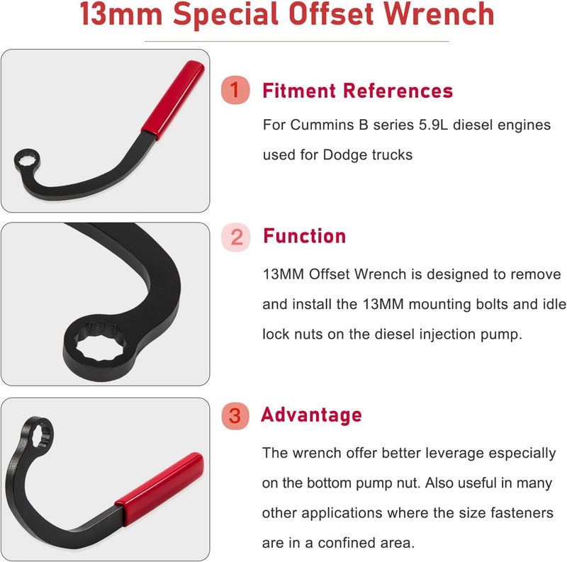 Camoo 13mm Injection Pump and Idle Lock Nut Wrench Fits For Cummins B Series 5.9L Diesel Engines For Dodge Trucks Special Offset Wrench - Image 2