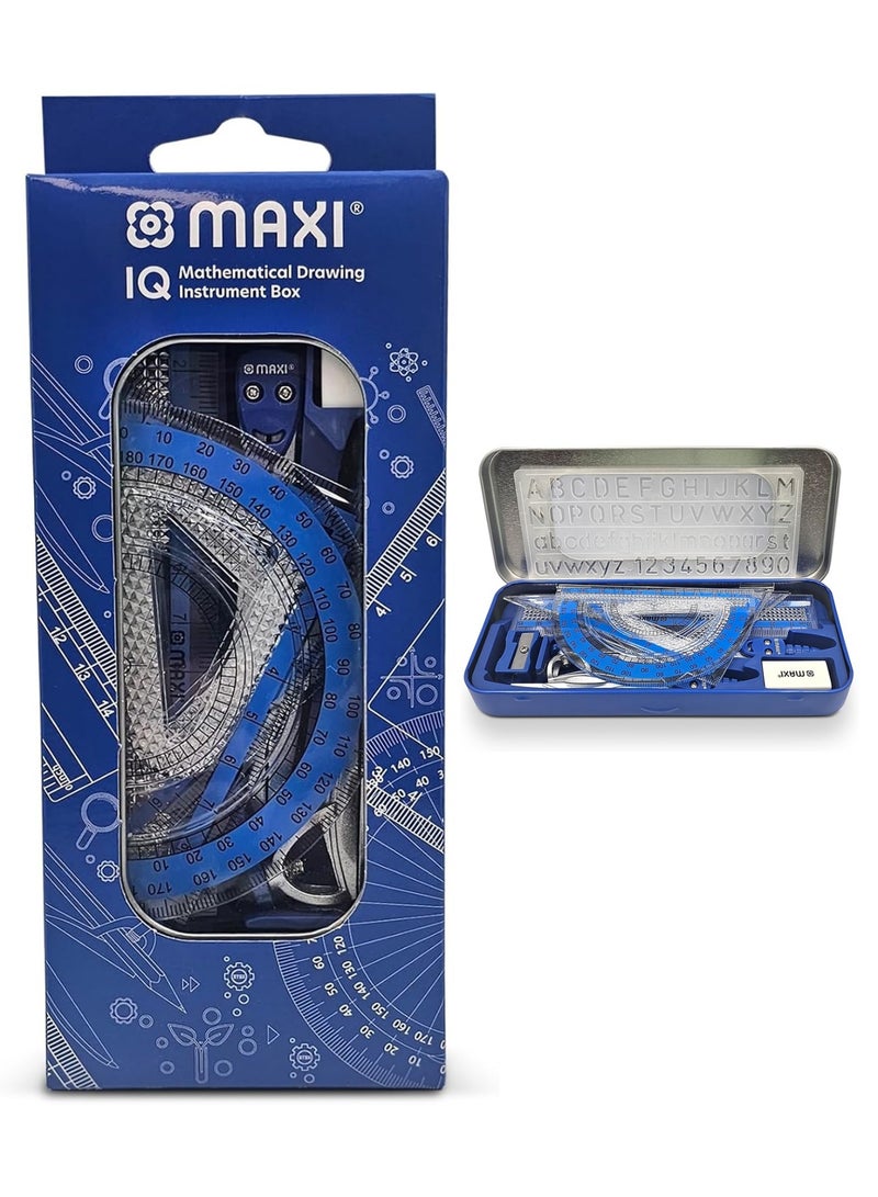 Maxi 10-Piece Geometric Instruments For School in Metal Box Blue - Image 1