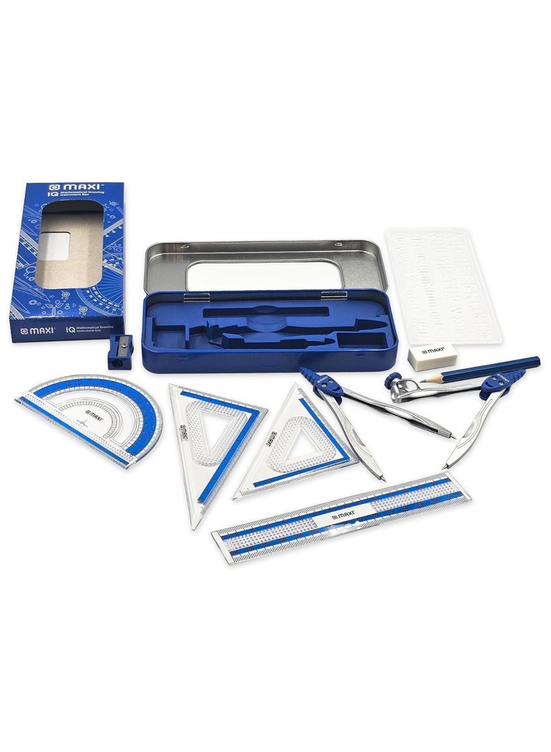 Maxi 10-Piece Geometric Instruments For School in Metal Box Blue - Image 2