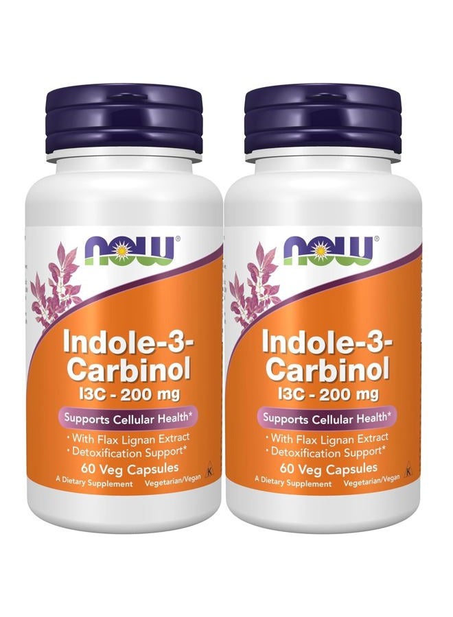 now Indole-3-Carbinol (I3C) 200 mg - 60 Veg Capsules x 2 Bottles - Image 1