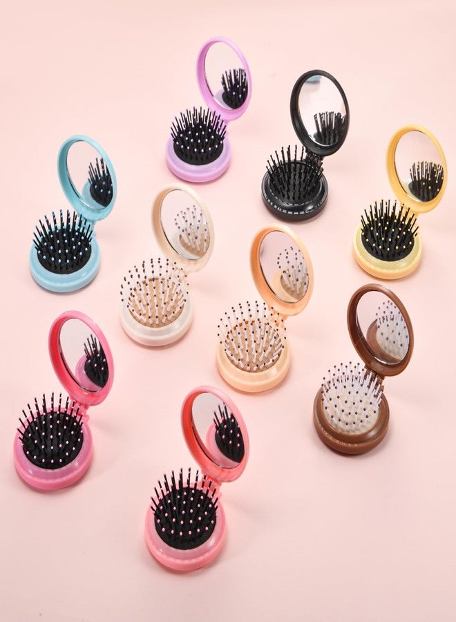 YOJOR 9 Pack Mini Hair Brush Foldable Travel Hair Brushes with Mirror Round Portable Folding Pocket Hair Brush Mini Comb Compact Travel Size Massage Comb for Men Women - Image 2