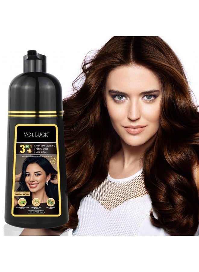 VOLLUCK Shampoo for Women Men, 16.9Fl Oz Instant Hair Color Shampoo for Gray Hair Coverage, Long Lasting 3-In-1 Hair Coloring Dye (Dark Brown) - Image 1