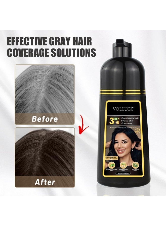 VOLLUCK Shampoo for Women Men, 16.9Fl Oz Instant Hair Color Shampoo for Gray Hair Coverage, Long Lasting 3-In-1 Hair Coloring Dye (Dark Brown) - Image 4