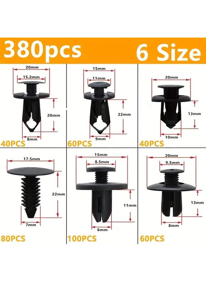 380 قطعة من مشابك صدادات النايلون ومسامير هيكل السيارة العالمية، مثبتات دفع الصدام البلاستيكية - Image 1