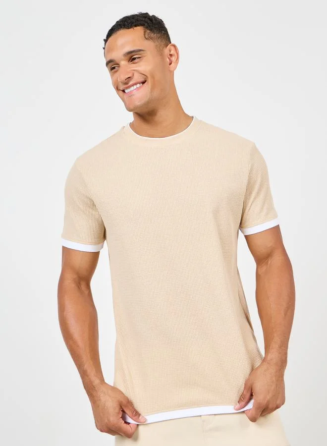 Styli Contrast Detail Waffle Knit Regular Fit T-Shirt