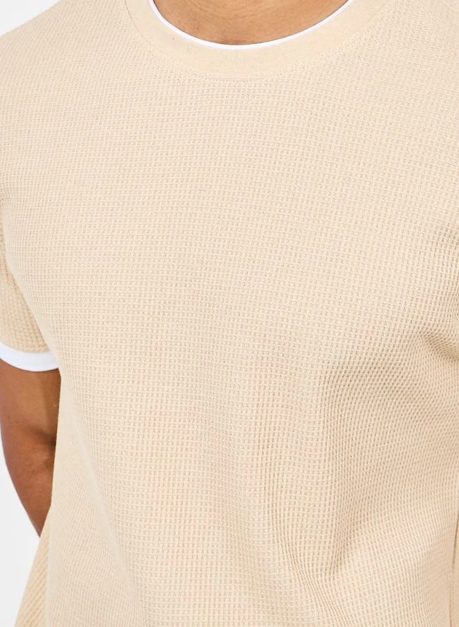 Styli Contrast Detail Waffle Knit Regular Fit T-Shirt