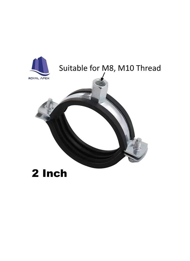 Generic - Heavy Duty Adjustable Two-screw Pipe Galvanized Iron (GI) Clamp with Rubber Lined or Unlined for Wall Ceiling Mount Pipe Supports, Split Ring Hanger (2 Inch, Pack of 5) - Image 1