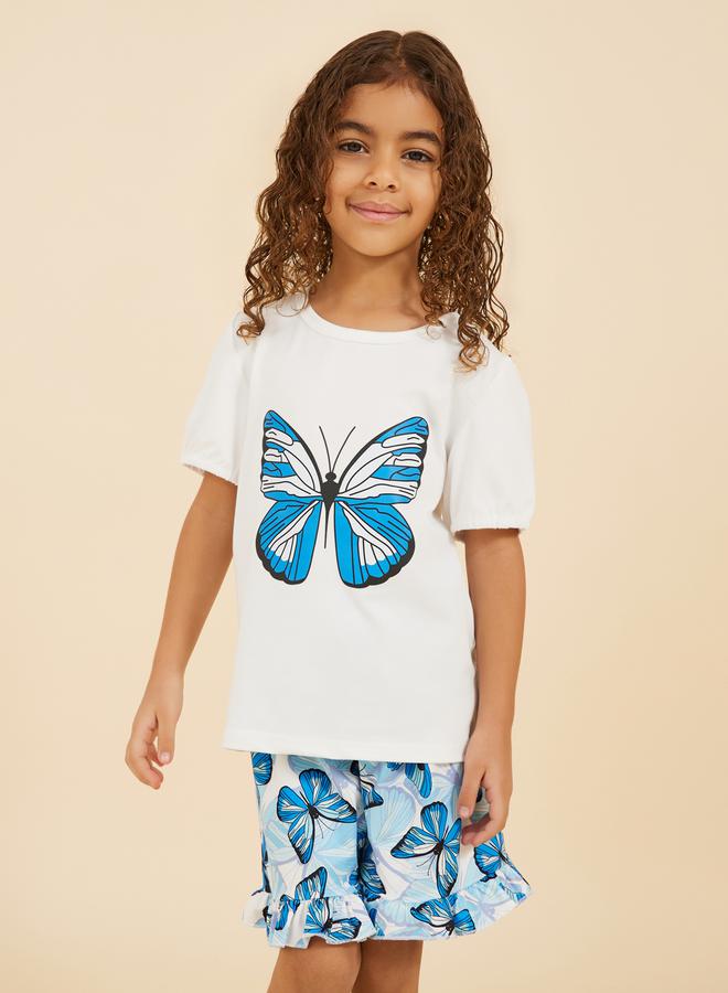 Styli Graphic Print T-Shirt and Ruffle Trim Shorts Set  - Image 3