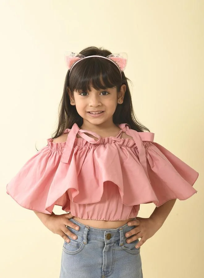 LILPICKS LilPicks Flutter Sleeves Ruffled Cotton Crop Top