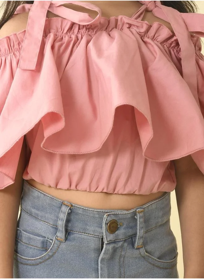 ليلك Flutter Sleeves Ruffled Cotton Crop Top