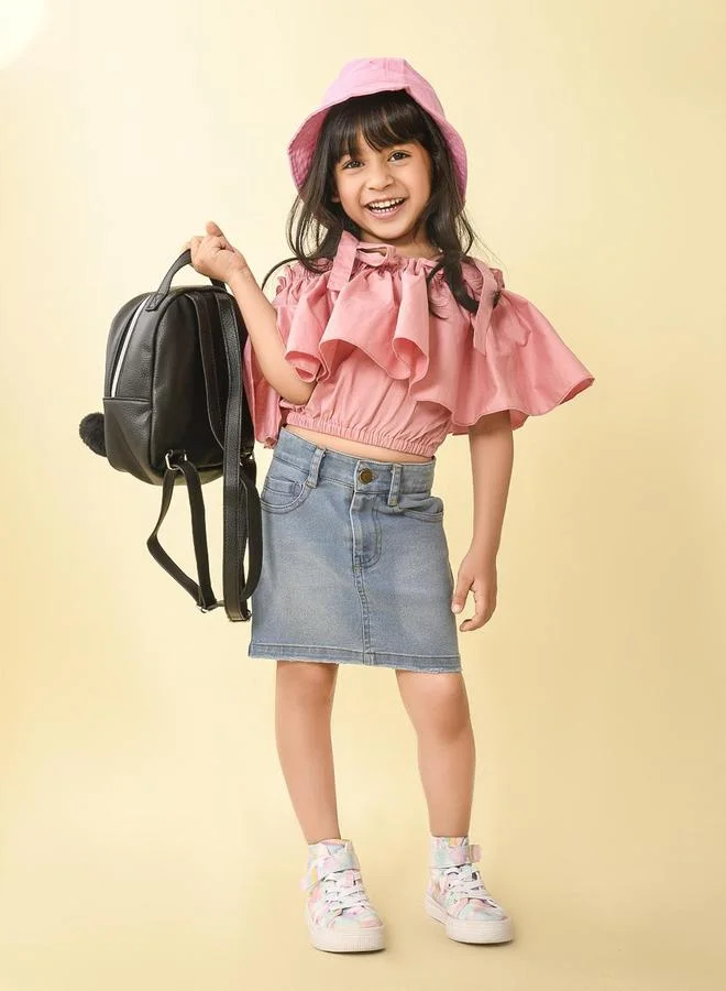 ليل بيكس بلوزة قطنية قصيرة بأكمام مكشكشة من