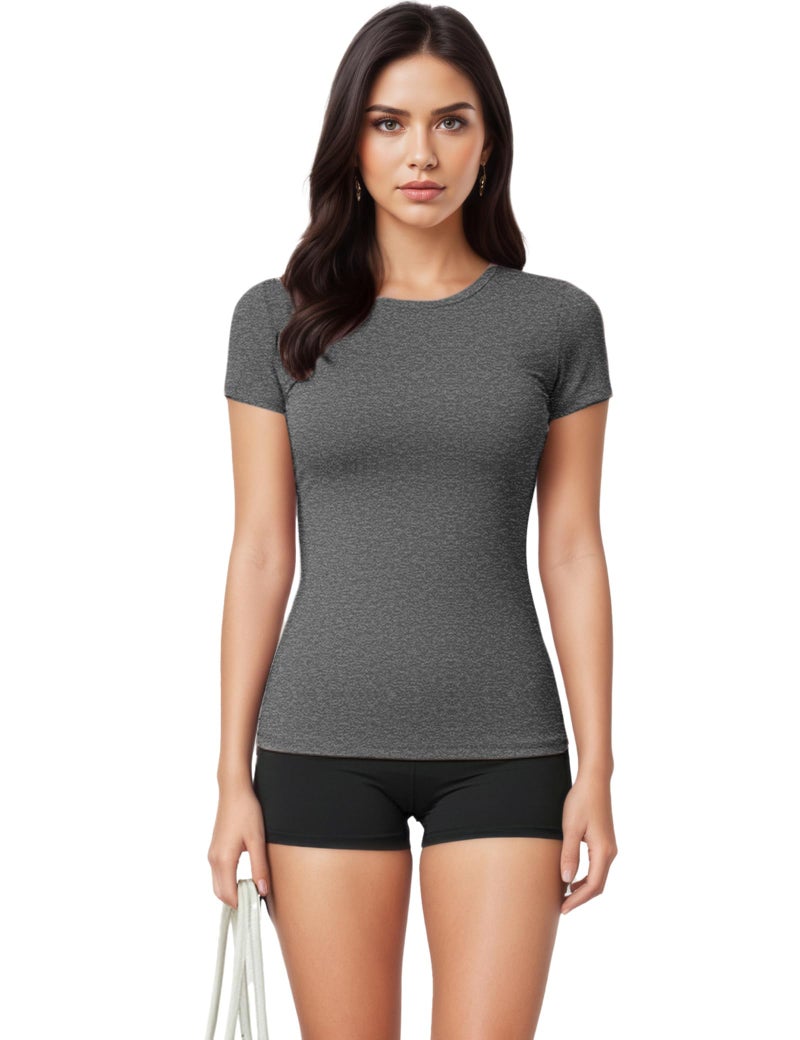 Kinglaman 5 Pack Women's Short Sleeve Basic T Shirts Tees, Slim Fit Crew Neck Tshirt Summer Tops for Casual Workout Trendy 2 Black 2 White 1 Heather Grey Medium - Image 4