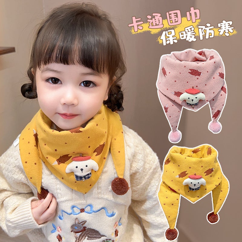 Kids Cartoon Warm Triangle Scarf 1 # Bean paste powder + ginger 2-piece set [95% of people choose] 