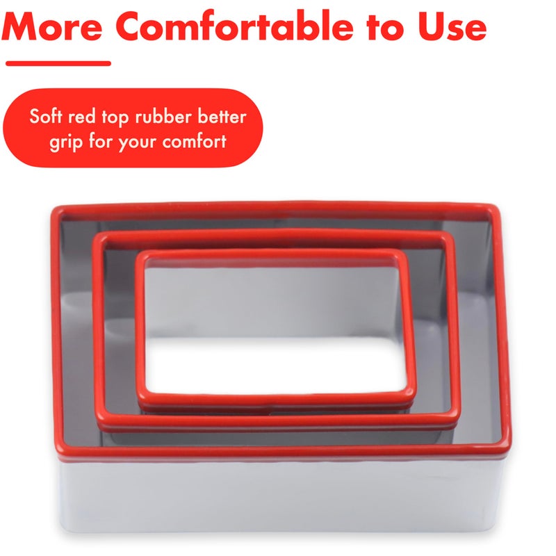 COOKIEQUE 3 Pcs Rectangle Cookie Cutter Set, Food-Grade Stainless Steel, Large Biscuit Cutter, Sandwich Cutter Shapes for Kids, 3" 4" 5" - Image 3