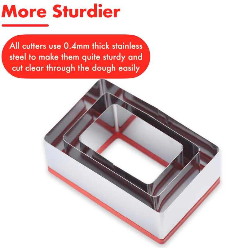 COOKIEQUE 3 Pcs Rectangle Cookie Cutter Set, Food-Grade Stainless Steel, Large Biscuit Cutter, Sandwich Cutter Shapes for Kids, 3" 4" 5" - Image 5